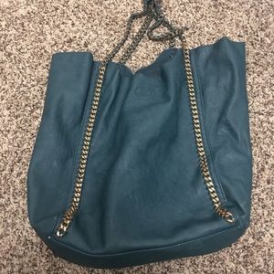 Blue leather tote bag